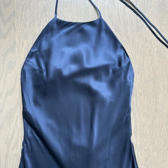 halter a-line dress Blue Halter A Line Floral Chiffon Formal Prom Dresses With Ruffles Blue / 6